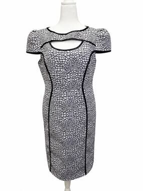 Chancelle Size 10 Black White Bodycon Sheath Dress Cutout Reptile Print